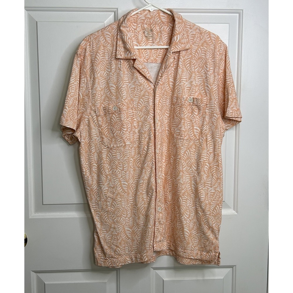 J.Crew Short Shirt Mens XL Slub Cotton Light Orange White Button Up Camp Pockets